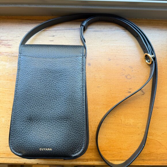 Cuyana Concertina Phone Bag Black Pebble Leather Crossbody - Picture 3 of 7